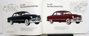 1950 Ford V8 Deluxe & Custom Deluxe Coupe Car Wagon Sedan Sales Brochure Orig