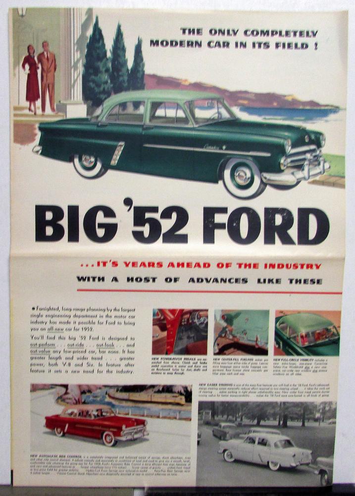 1952 Ford Mainline Customline Crestline Color Sales Folder XL Original