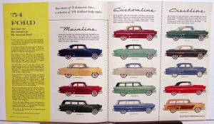 1954 Ford Mainline Customline Crestline Cars XL Sales Folder Original Color