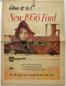 1956 Ford Full Line Car Newsprint Style Color Sales Folder Original