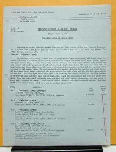 1953 Ford Truck P 350 500 600 Vanette Price Bulletin Specifications and List