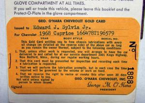 1968 Chevrolet Owner Protection Plan Impala/Caprice V8 Protect-O-Plate Booklet