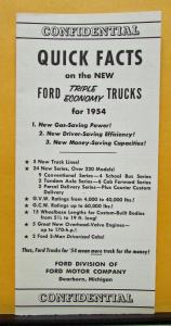 1954 Ford Series F T C B P Quick Facts Sales Folder
