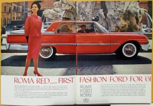 1961 Ford Galaxie Club Victoria Sunliner Roma Red Color Sales Brochure XL Orig