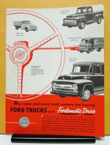 1956 Ford Trucks F P 100 250 350 500 Fordomatic Sales Folder Original