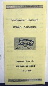 1955 Plymouth Northeastern Dealers Association Price List Plaza Savoy Belvedere