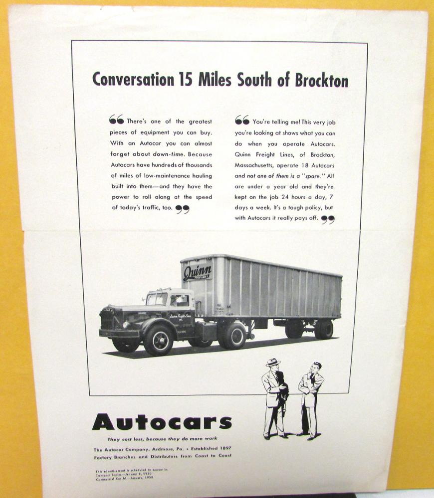 1950 Autocar Ad Proof Commercial Truck Dependability Transport Topics Com Car Jr