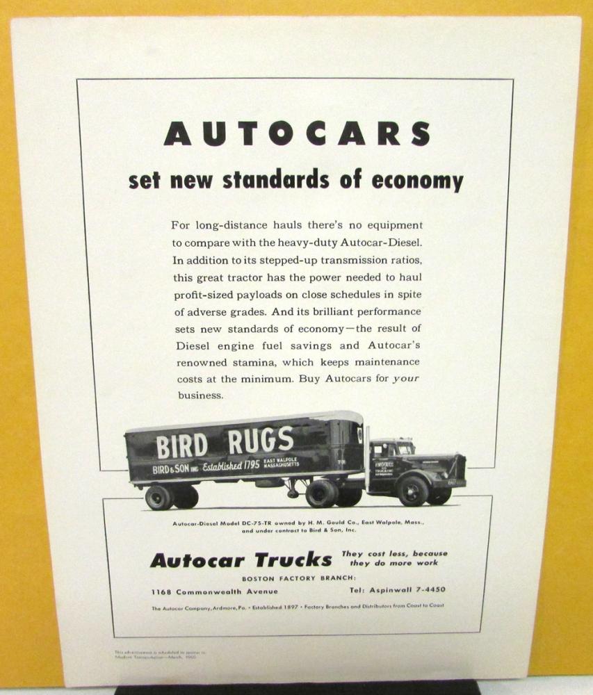 1950 Autocar Trucks Ad Proof Commercial Trucks Standards Of Economy Modern Trans