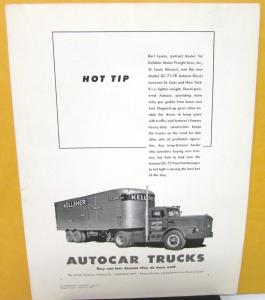 1950 Autocar Ad Proof Commercial Truck Hot Tip Transport Topics DC 75