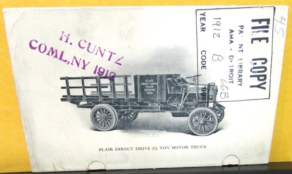1912 Blair Direct Drive Truck Pocket Sales Brochure Newark Ohio
