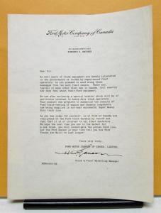 1959 Ford Truck Canada Letter and Testimonials Sales Brochure