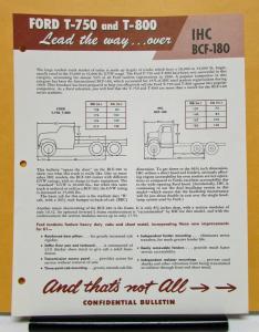 1961 Ford Model T 750 800 Comparison Sheet to IHC BCF 180