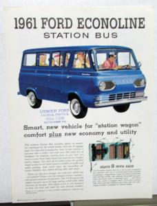 1961 Ford Truck Econoline Station Bus Sales Sheet & Specifications Original