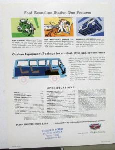 1961 Ford Truck Econoline Station Bus Sales Sheet & Specifications Original