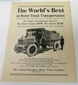 1923 Gram-Bernstein Truck Dealer Sales Data Sheet Motor Truck Specifications
