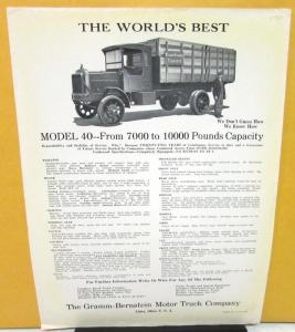 1923 Gram-Bernstein Truck Dealer Sales Data Sheet Motor Truck Model 40