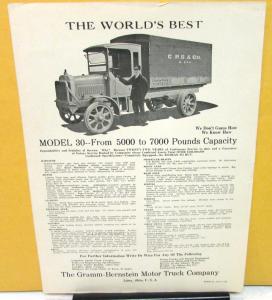 1923 Gram-Bernstein Truck Dealer Sales Data Sheet Motor Truck Model 30
