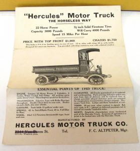 1913-1915 Hercules Motor Truck Dealer Sales Data Sheet The Horseless Way