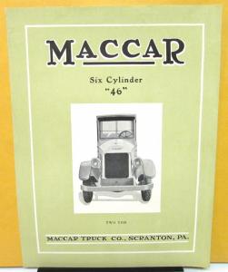 1922 Maccar Truck Company Dealer Sales Brochure Six Cylinder Model 46 Rare