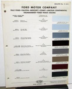 1962 Ford Mercury Lincoln Continental TBird Truck DuPont Paint Chips Bul No 2
