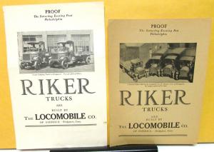 1914-1915 Riker Truck Ad Proofs Saturday Evening Post Philadelphia Locomobile