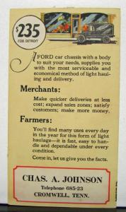 1922 Ford Truck One Ton & Car Chassis With Price Sales Brochure