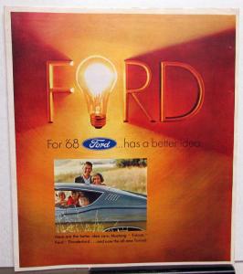 1968 Ford Mustang TBird Torino Falcon Color Oversized Sales Brochure Original