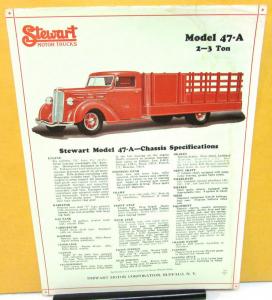 1937 Stewart Trucks Dealer Sales Data Sheet Model 47A Red Stake Original