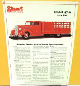 1938 Stewart Trucks Dealer Sales Data Sheet Model 47A Red Stake Original