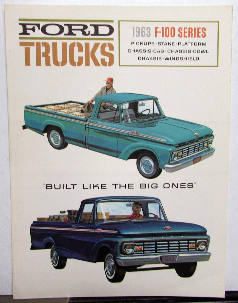 1963 Ford F100 Pickup Stake Chassis Truck Sales Brochure Folder Specs Revised