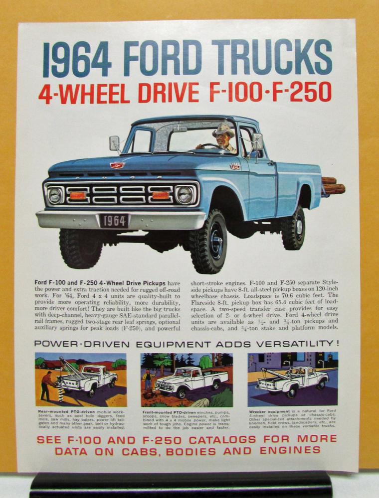 1964 Ford F 100 250 4 Wheel Drive Pickup Truck Sales Sheet Specifications Orig