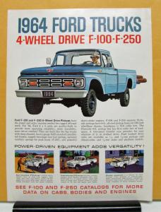 1964 Ford F 100 250 4 Wheel Drive Pickup Truck Sales Sheet Specifications Orig