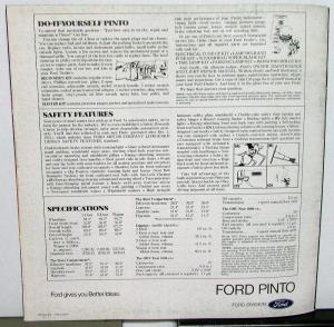 1972 Ford Pinto Sedan Runabout Wagon XL Sales Brochure Color Original