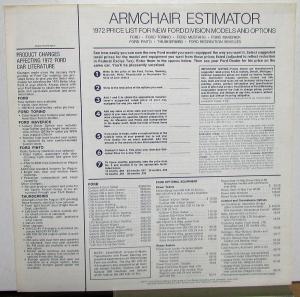 1972 Ford Armchair Estimator Models & Options Price List Sales Folder Original