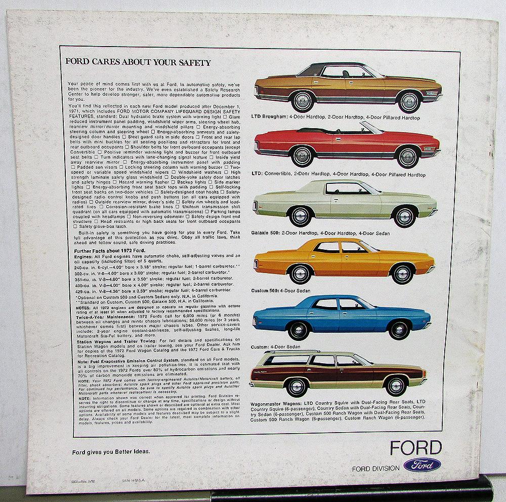 Ford Orig 1972 USA MKT Gran Formato folleto de ventas-LTD Galaxie 500 Custom 500 
