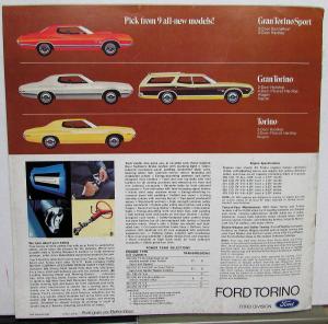 1972 Ford Torino Gran Sport Wagon & Squire XL Color Sales Brochure Original