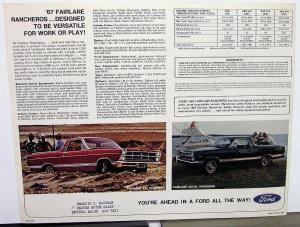 1967 Ford Fairlane Ranchero 500 XL Truck Sales Brochure Folder Original