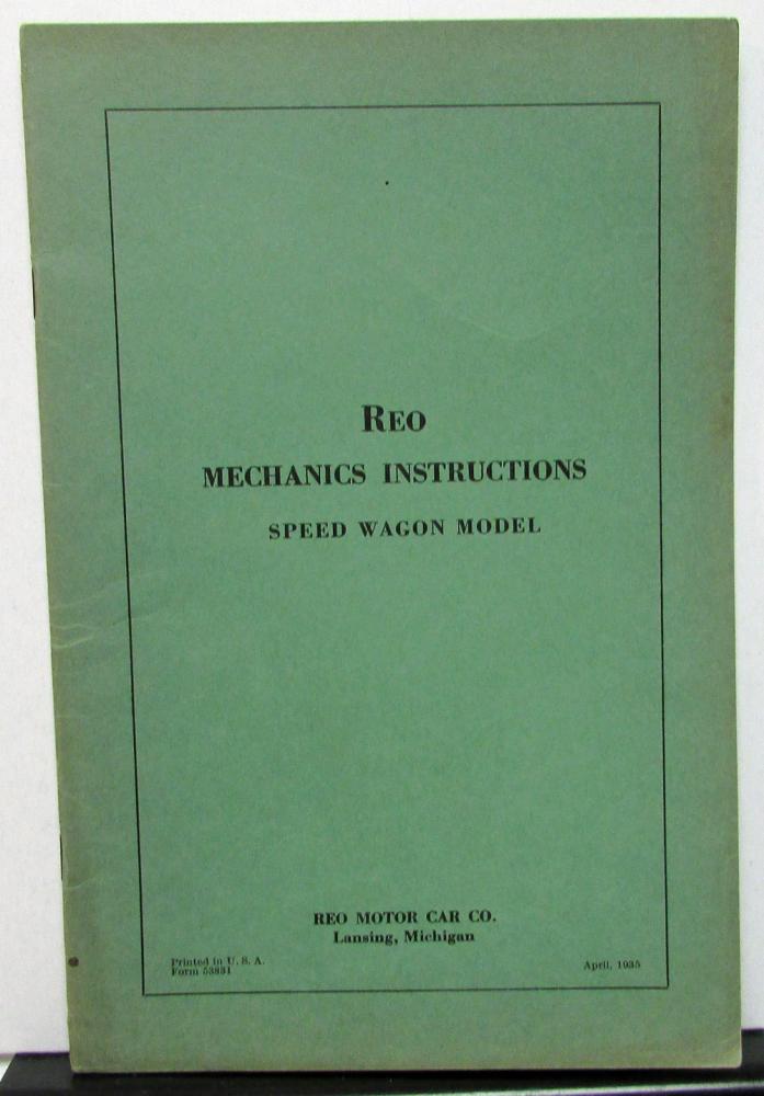 1935 REO Speed Wagon Truck Mechanics Instructions Service Manual Original