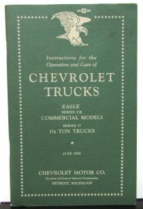 1933 Chevrolet Trucks Eagle Series CB & O Owners Manual Reproduction Op & Care