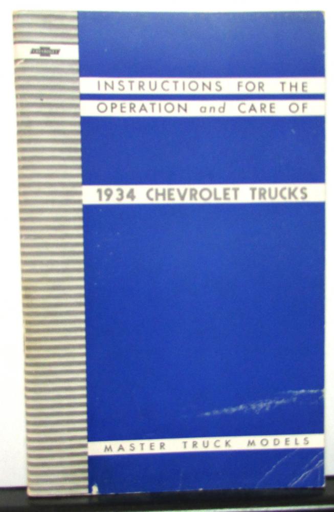 1934 Chevrolet Trucks Master Series DB Commercial & P 11/2 Ton Owners Manual