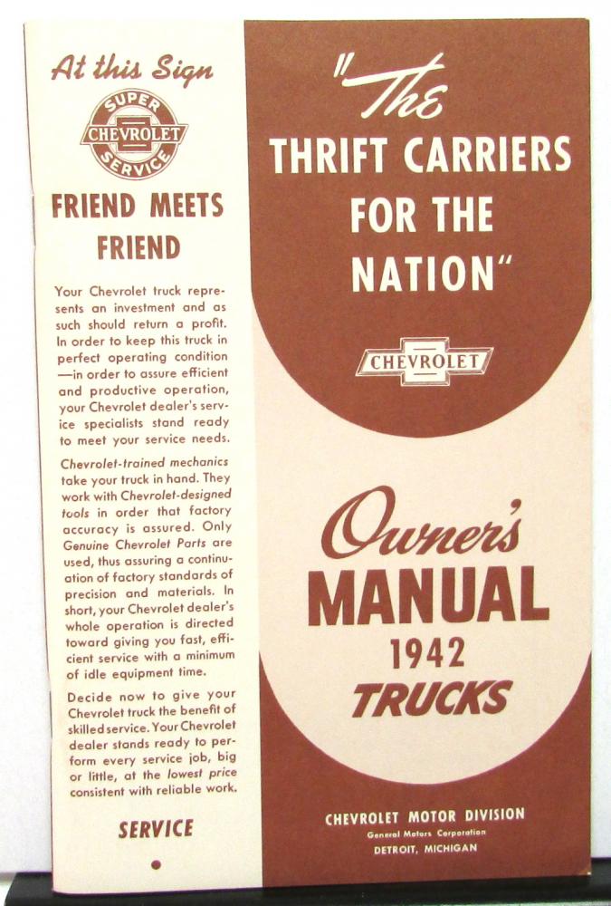 1942 Chevrolet Trucks Owners Manual Operation & Care New Reproduction Pickup