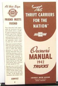 1942 Chevrolet Trucks Owners Manual Operation & Care New Reproduction Pickup