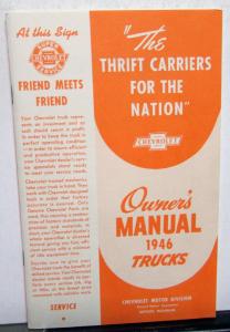 1946 Chevrolet Trucks Owners Manual Operation & Care New Reproduction Pickup