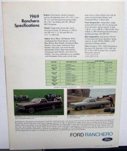 1969 Ford Ranchero 500 GT Truck Sales Folder & Specifications Original