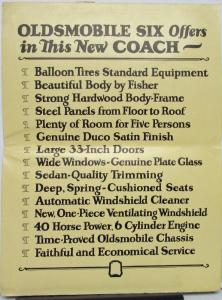 1925 Oldsmobile Six Model 30 Coach Touring Roadster Coupe Sedan Sales Mailer