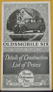 1925 1926 Oldsmobile Six Coach Touring Sedan Sales Folder FOBs Original