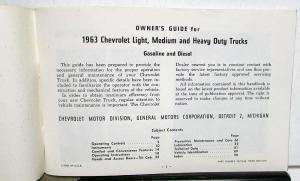 1963 Chevrolet Truck Owners Manual Light Medium HD Original Care & Op Pickup
