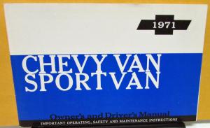 1971 Chevrolet Truck Owners Manual Original Chevy Van SportVan Care & Op
