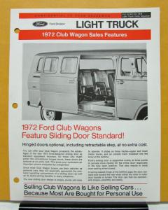 1972 Club Wagon Light Truck Sales Features Dealer Only Item Salesman Folder Orig