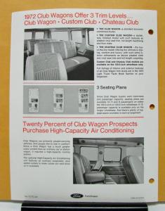 1972 Club Wagon Light Truck Sales Features Dealer Only Item Salesman Folder Orig